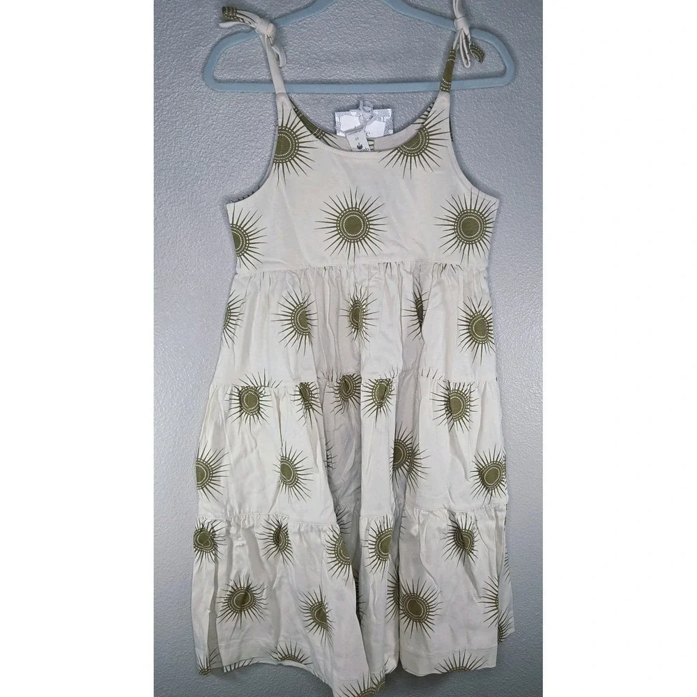 Kate Quinn Prairie Dress 8Y Neutral Sun‎ Print Organic Cotton Tiered NWT